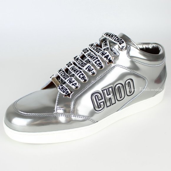 New JIMMY CHOO Miami Logo Metallic Leather Sneakers - Picture 2 of 12